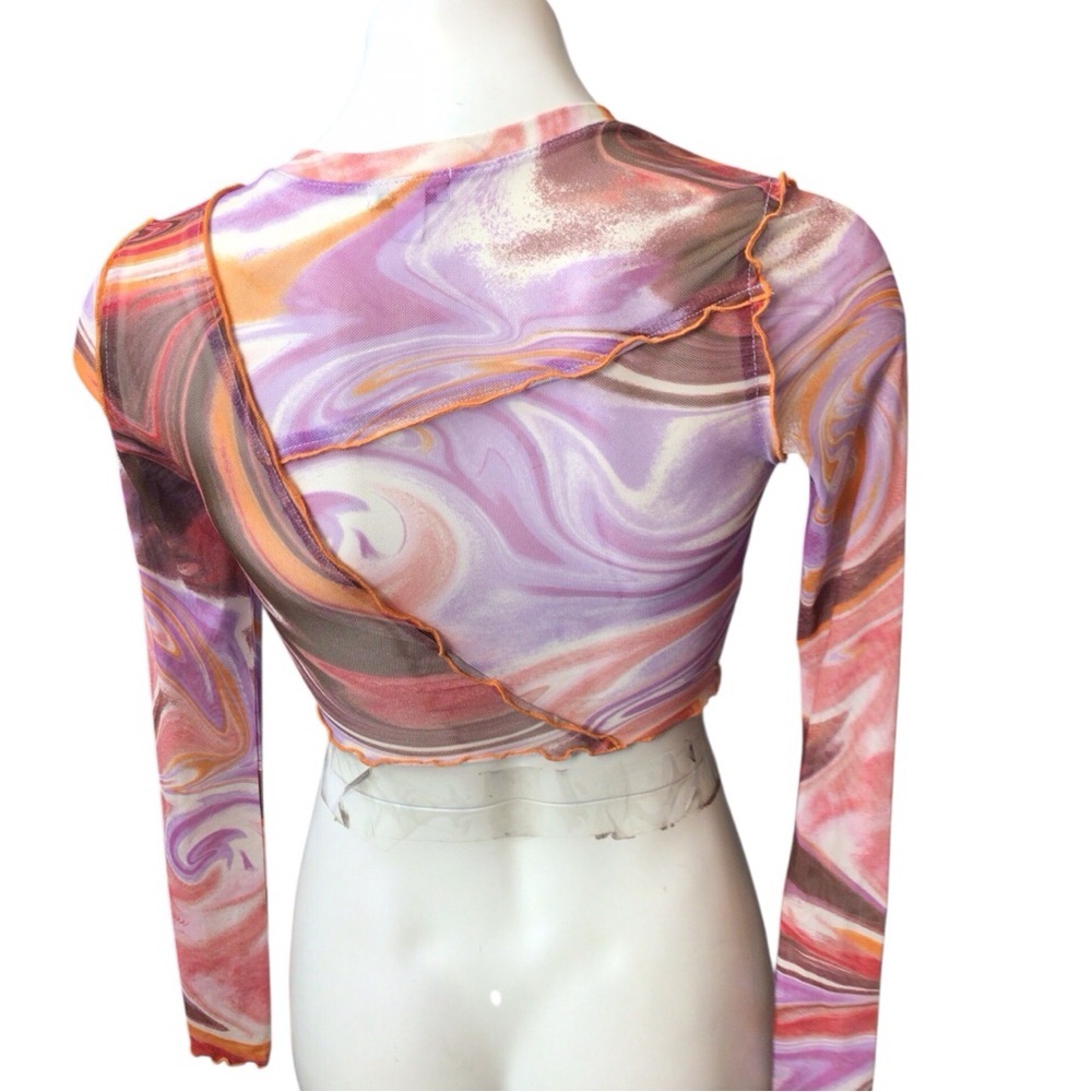 love, Fire Multicolor Swirl Crop Top Sheer size xxs - Picture 3 of 4